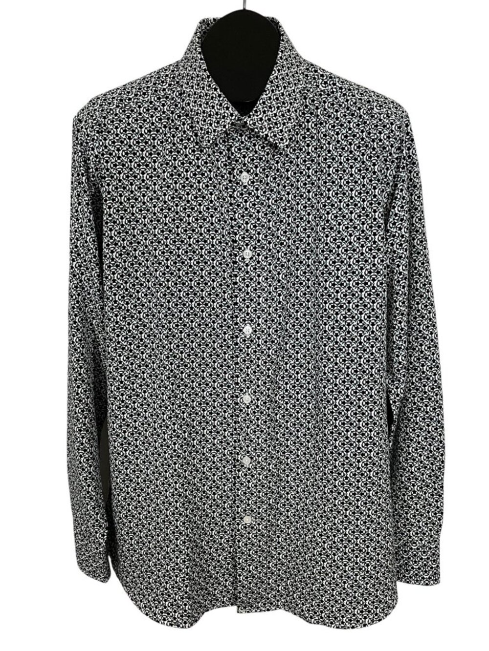 Scotch & Soda Modern Fit Dress Shirt 17.5 44 Black White Design Button Front